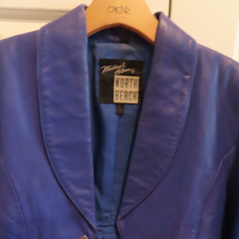 North Beach Michael Hoban Leather Jacket Royal Blue Size 5/6 Vintage Sexy Hot
